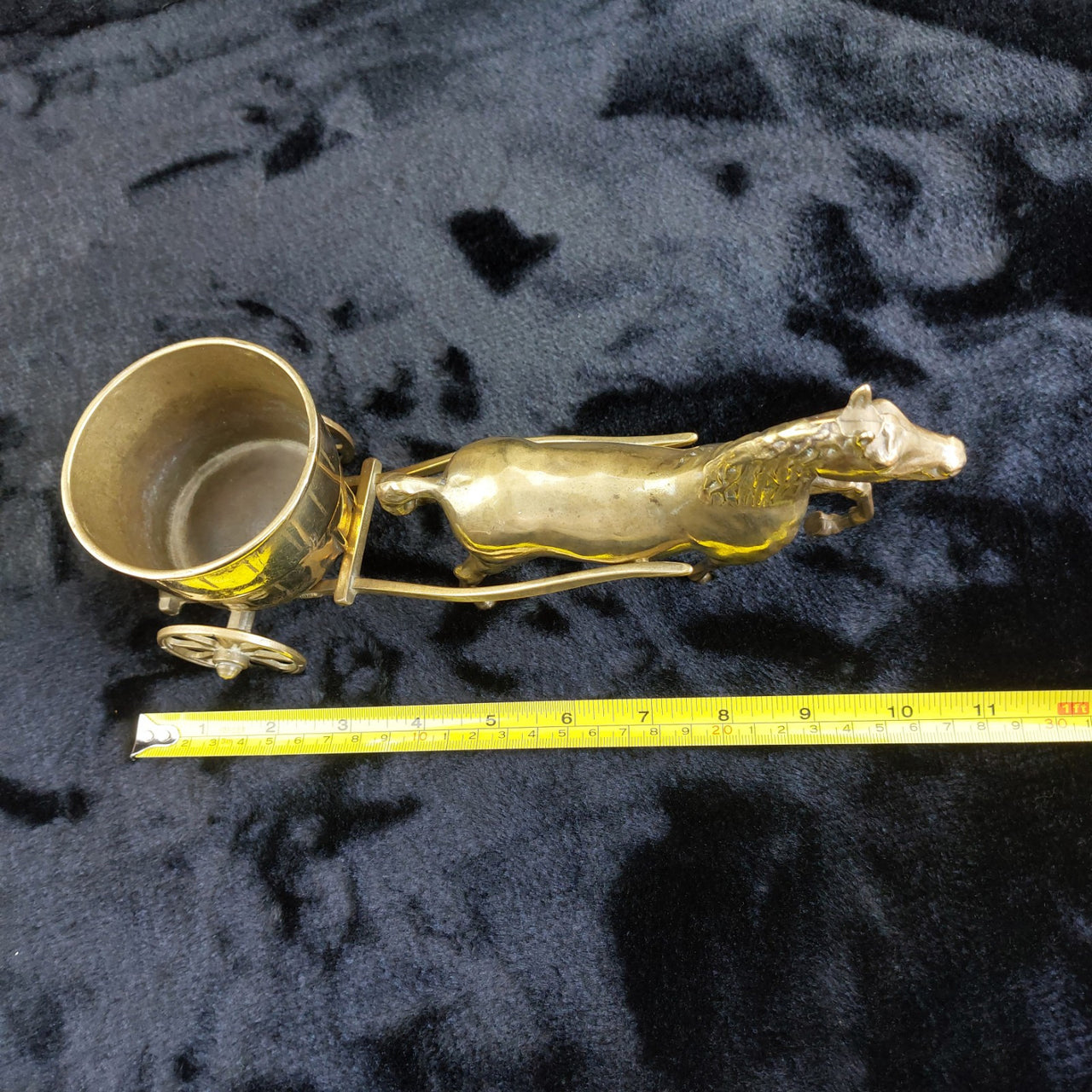 Brass Horse & Half Barrel 11" Carriage Cart Model Ornament vintage  5.5"  14