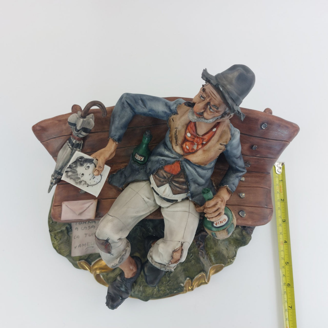 Capodimonte Figurine Old Man on Bench –6.7" Vintage Ceramic Italian Sculpture22