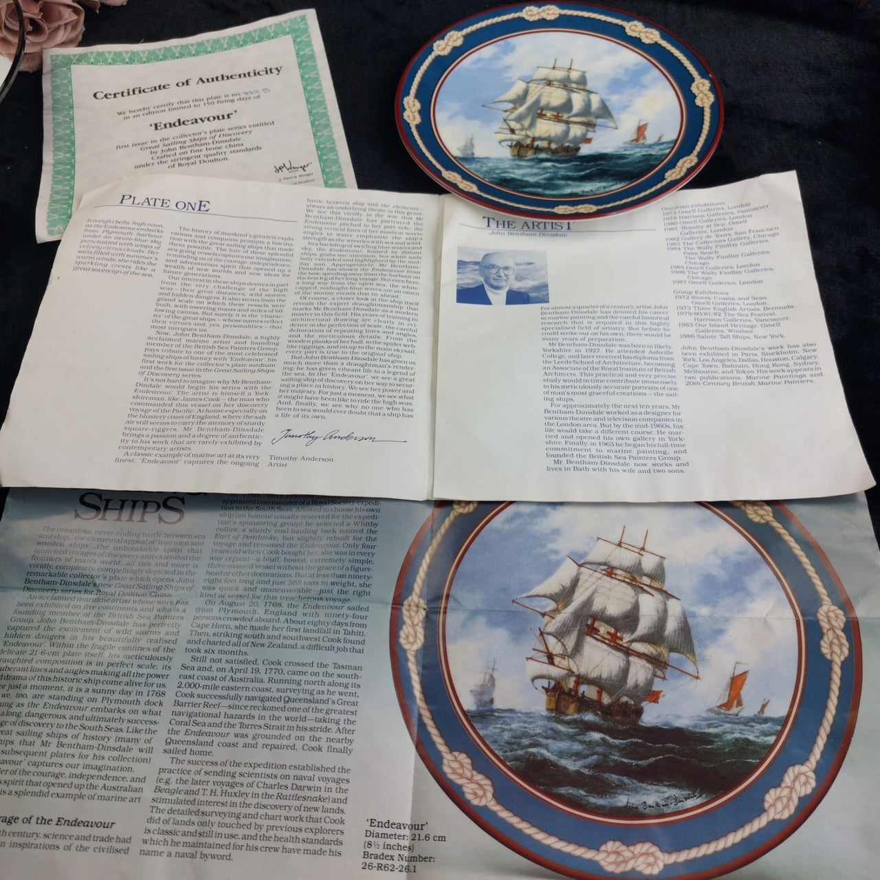 Royal Doulton Endeavour 8.5" Plate 1988 Gift John Dinsdale Great Sailing Ships7