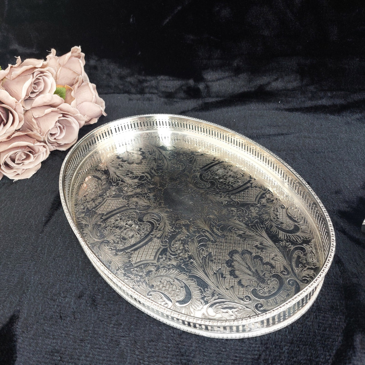 Sheffield Plated Silver Goblets & Tray Set 7pc EPNS Ornate Engraved Vintage Deco16