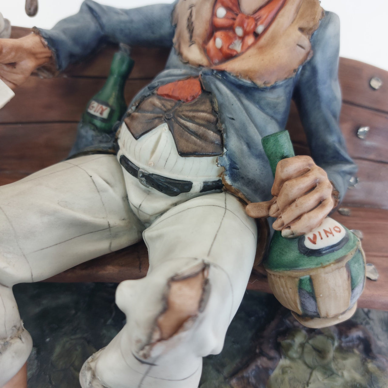 Capodimonte Figurine Old Man on Bench –6.7" Vintage Ceramic Italian Sculpture5