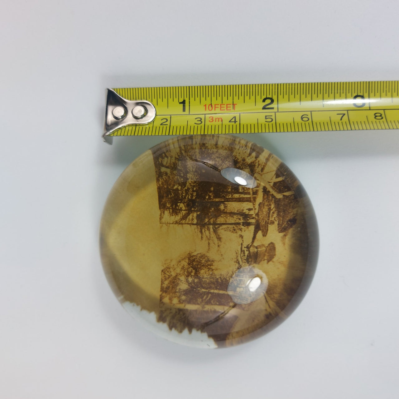 Vintage possibly ( antique) Glass DomePaperweight 160gr – Sepia Scenic Image –2