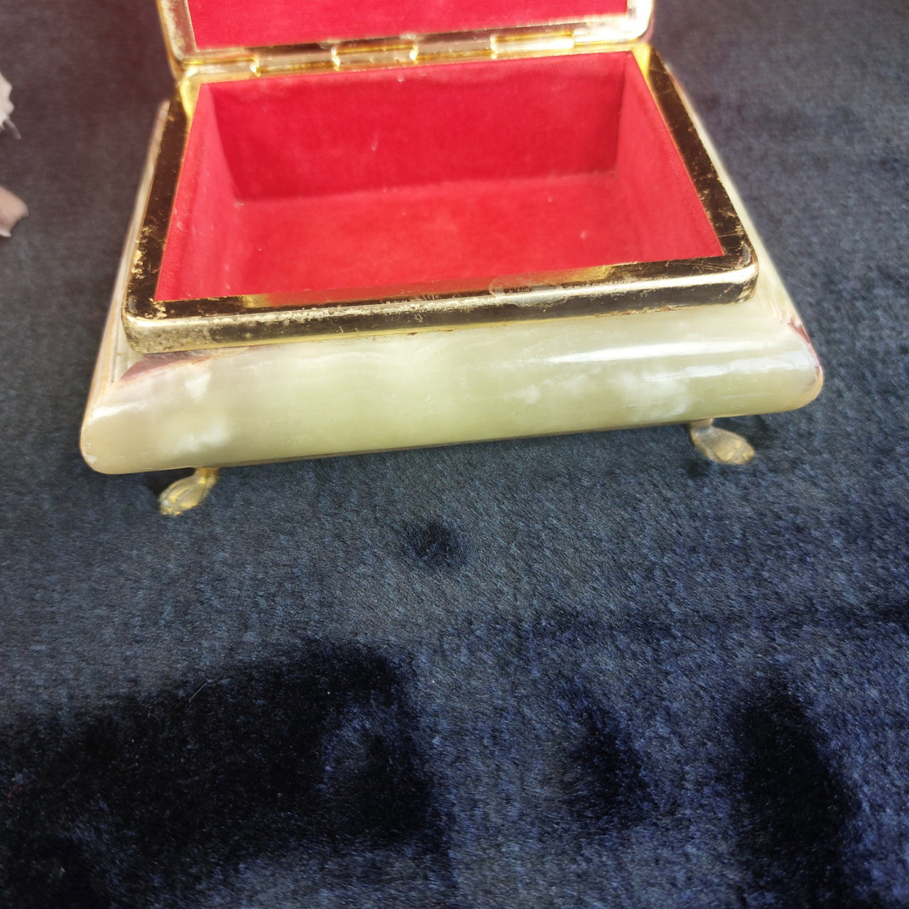 Onyx Jewelry Box Red & Green Marble, Gold Trim, Velvet Lined Vintage luxury gift3