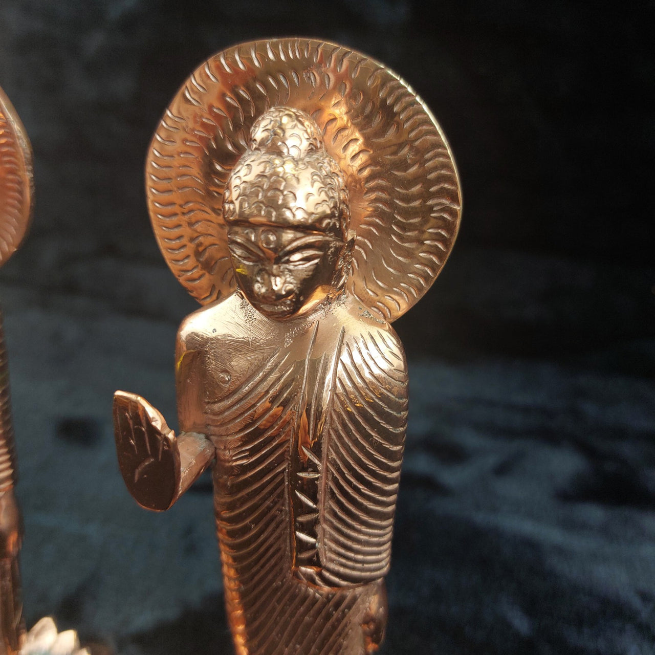 Very Rare Copper Buddha Statues Pair  , Possibly Antique, Good, xmas, 19cm gift11