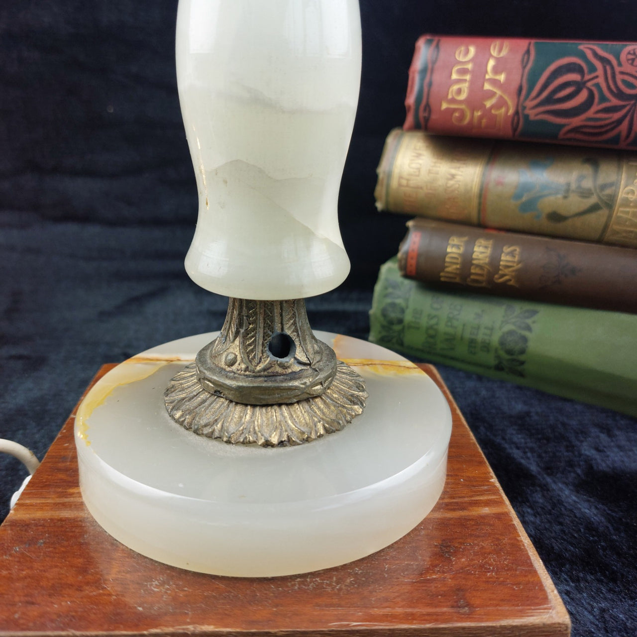Vintage and Onyx Brass Table Lamp 13" Tall, Repaired On The Top, see the bottom7