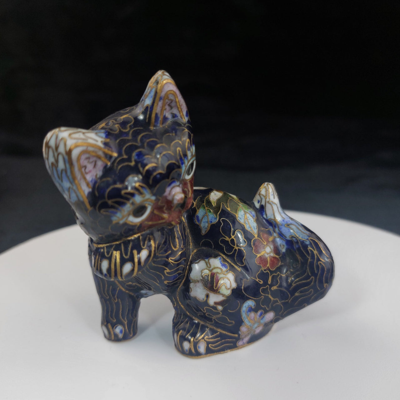 Chinese Cloisonné Enamel Cat Figurine – Handcrafted Collectible Vintage 0
