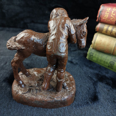 Vintage Bronze-Style Figurine – Girl Hugging a Horse – see the ear resin China1