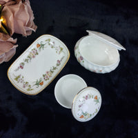 Thumbnail for Wedgwood Bone China Pin Dish & Trinket Box Set England - Floral Gold Vintage Rim0