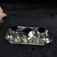 Thumbnail for Falcon Plate  Condiment Set Cobalt Liners Mustard Salt Pepper Tray England 17.5c1