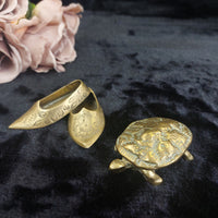 Thumbnail for Vintage Brass Trinket & astray Set Hinged Turtle Box & Engraved Shoes1