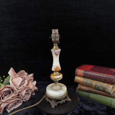 Vintage Onyx & Brass Table Lamp Claw Ornate  Foot Base – Working Condition1