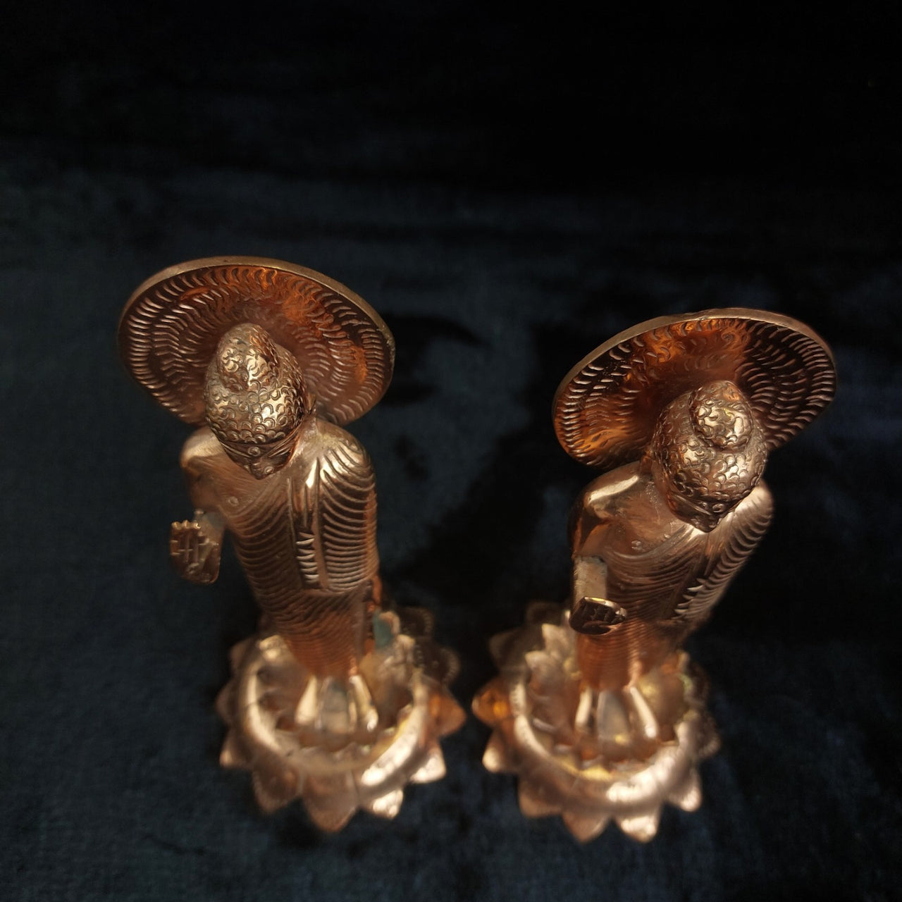 Very Rare Copper Buddha Statues Pair  , Possibly Antique, Good, xmas, 19cm gift4