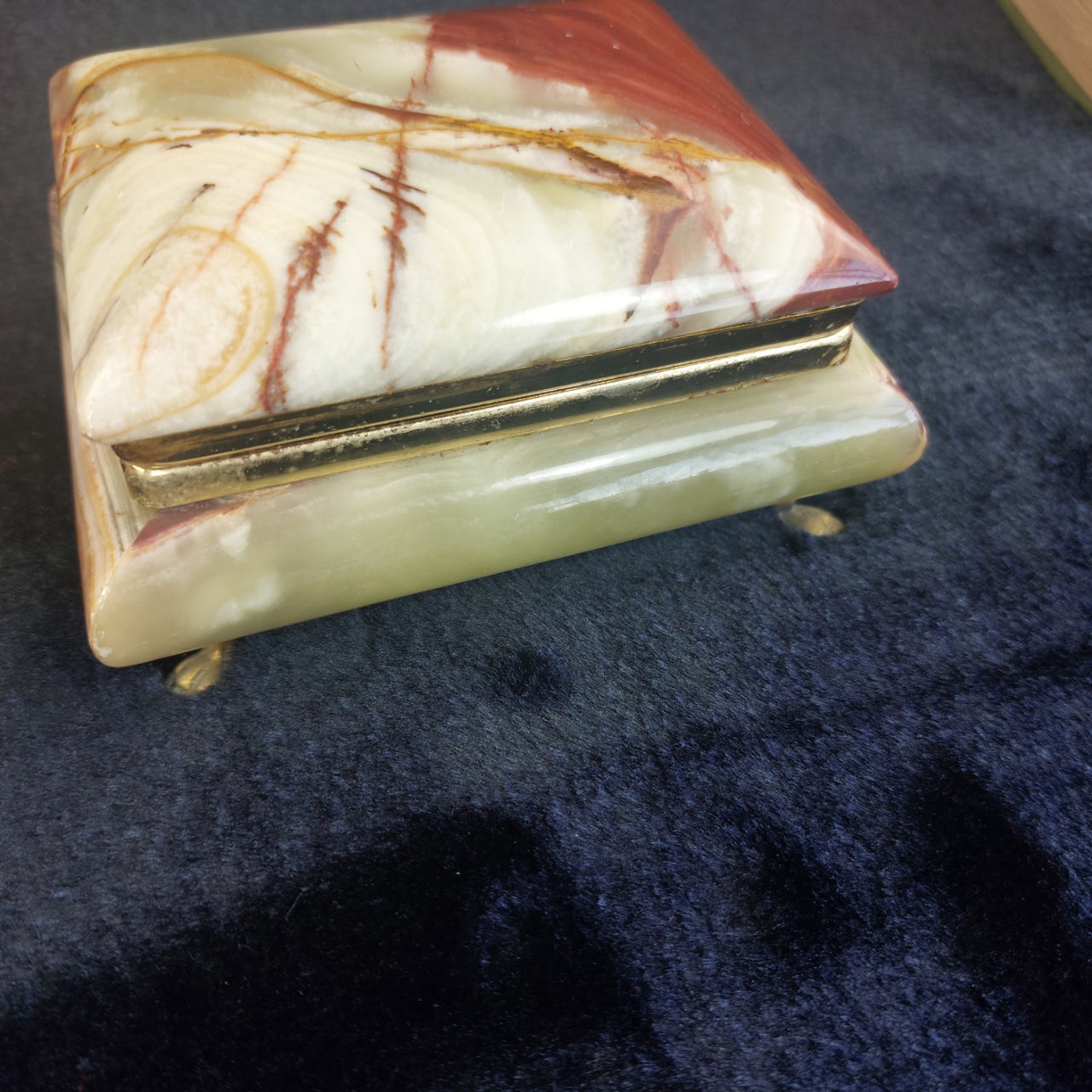 Onyx Jewelry Box Red & Green Marble, Gold Trim, Velvet Lined Vintage luxury gift4