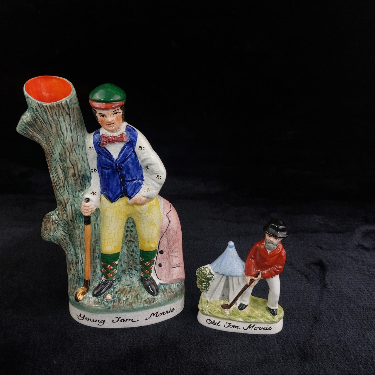 Staffordshire Old Tom Morris Young Tom Figurines Golf Hand Paint decor Pottery1