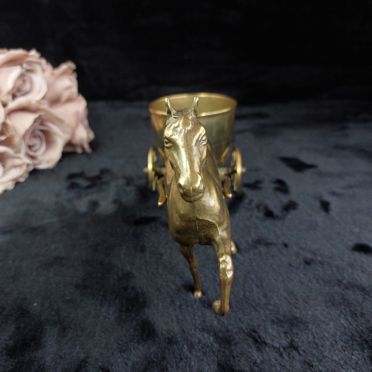 Brass Horse & Half Barrel 11" Carriage Cart Model Ornament vintage  5.5"  6