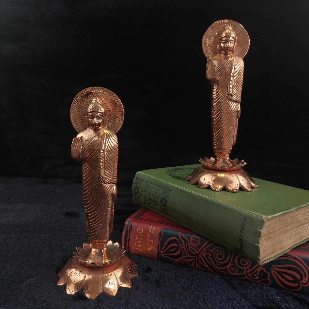 Very Rare Copper Buddha Statues Pair  , Possibly Antique, Good, xmas, 19cm gift0