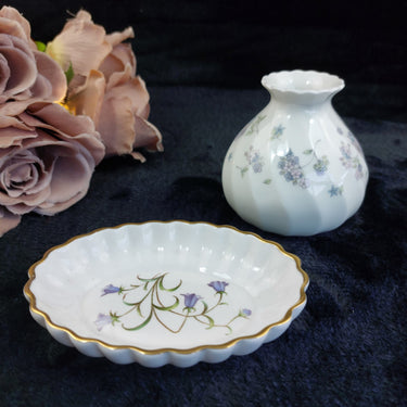 Wedgwood & Spode Bone China Trinket Dish & Vase Set - Floral Gold Vintage Rim0
