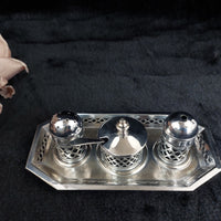 Thumbnail for Falcon Plate  Condiment Set Cobalt Liners Mustard Salt Pepper Tray England 17.5c2