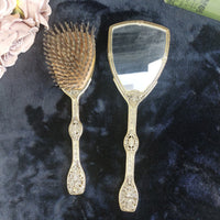 Thumbnail for Vintage Ornate Hand Mirror & Hair Brush Set Filigree Metal Rococo Dressing Table10