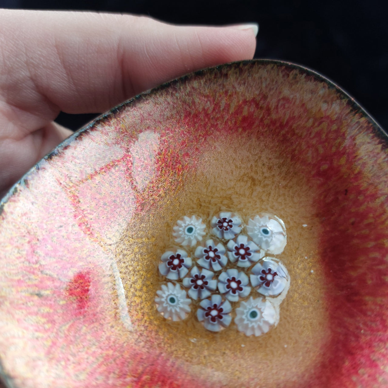 Limoges Copper Enamel Bowl Flowers On White Pink And Scotland Enamel on copper.6