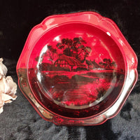 Thumbnail for Royal Doulton Flambe Noke Bowl Scenic Red Transferware Dish, England chipped.2