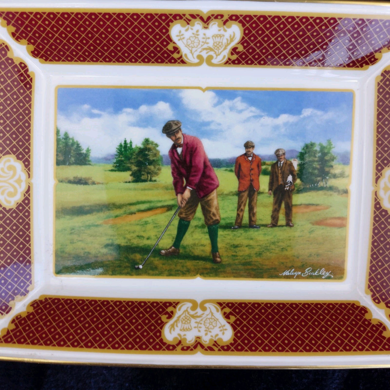Royal Worcester Golfing Golf Scene Melvyn Buckley – Collection Plate China Bone4