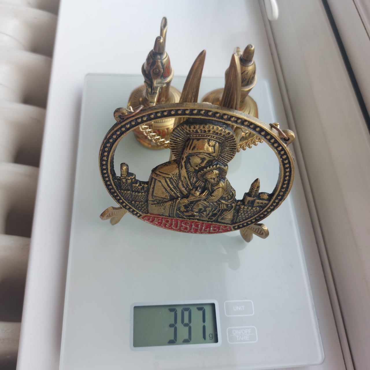 Brass Religious Jerusalem Plaque & Pic Holder & 2×Pitcher Collectable decor gold21