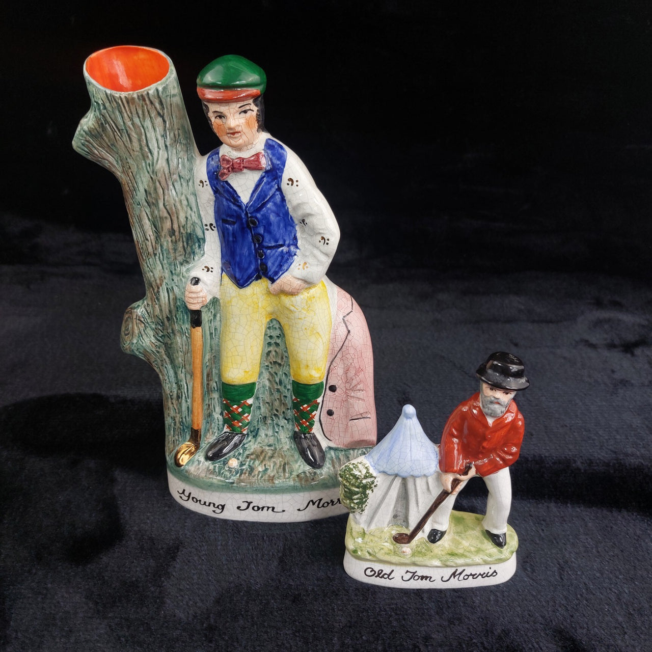 Staffordshire Old Tom Morris Young Tom Figurines Golf Hand Paint decor Pottery17