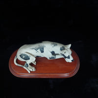 Thumbnail for RARE Vintage White & Black Ceramic Figurine Dog   Husky Shepherd on Wooden Base3