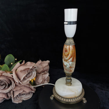 Vintage Marble & Brass Table Lamp – Ornate Onyx Base – Working Condition Display0