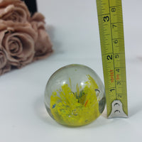 Thumbnail for Art Glass Paperweight –Vintage  White &  Yellow Flowers with Bubbles gift6