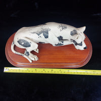 Thumbnail for RARE Vintage White & Black Ceramic Figurine Dog   Husky Shepherd on Wooden Base14