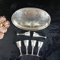 Thumbnail for Sheffield Plated Silver Goblets & Tray Set 7pc EPNS Ornate Engraved Vintage Deco5