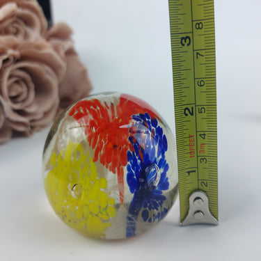 Vintage Art Glass Paperweight – Floral Multicolor with Bubbles Murano Italy0