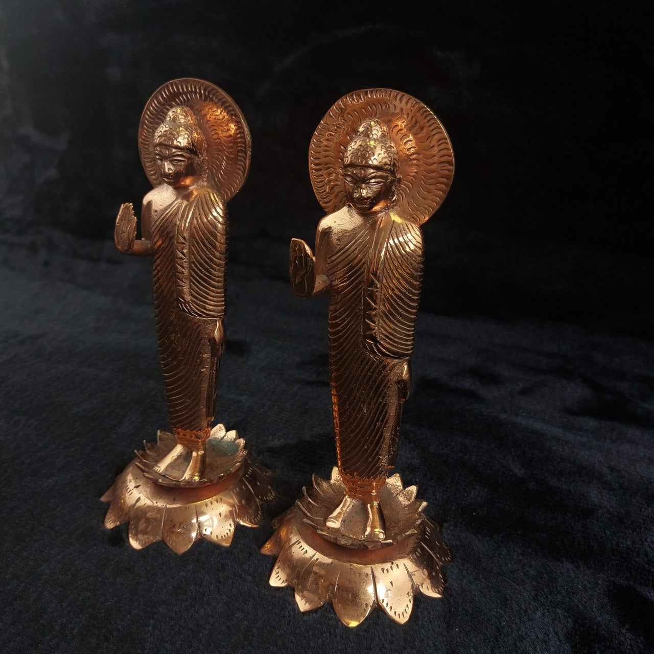 Very Rare Copper Buddha Statues Pair  , Possibly Antique, Good, xmas, 19cm gift6
