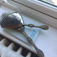 Thumbnail for Vintage Ornate Hand Mirror & Hair Brush Set Filigree Metal Rococo Dressing Table16