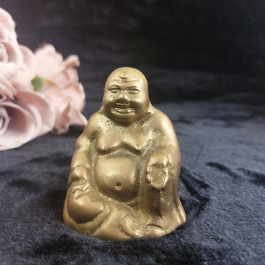 Vintage Brass Buddha Figurine & Pair of Brass Candlesticks Set1