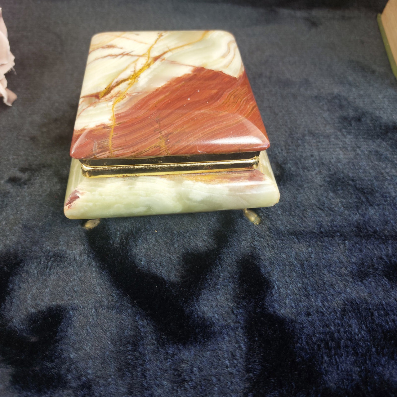 Onyx Jewelry Box Red & Green Marble, Gold Trim, Velvet Lined Vintage luxury gift8
