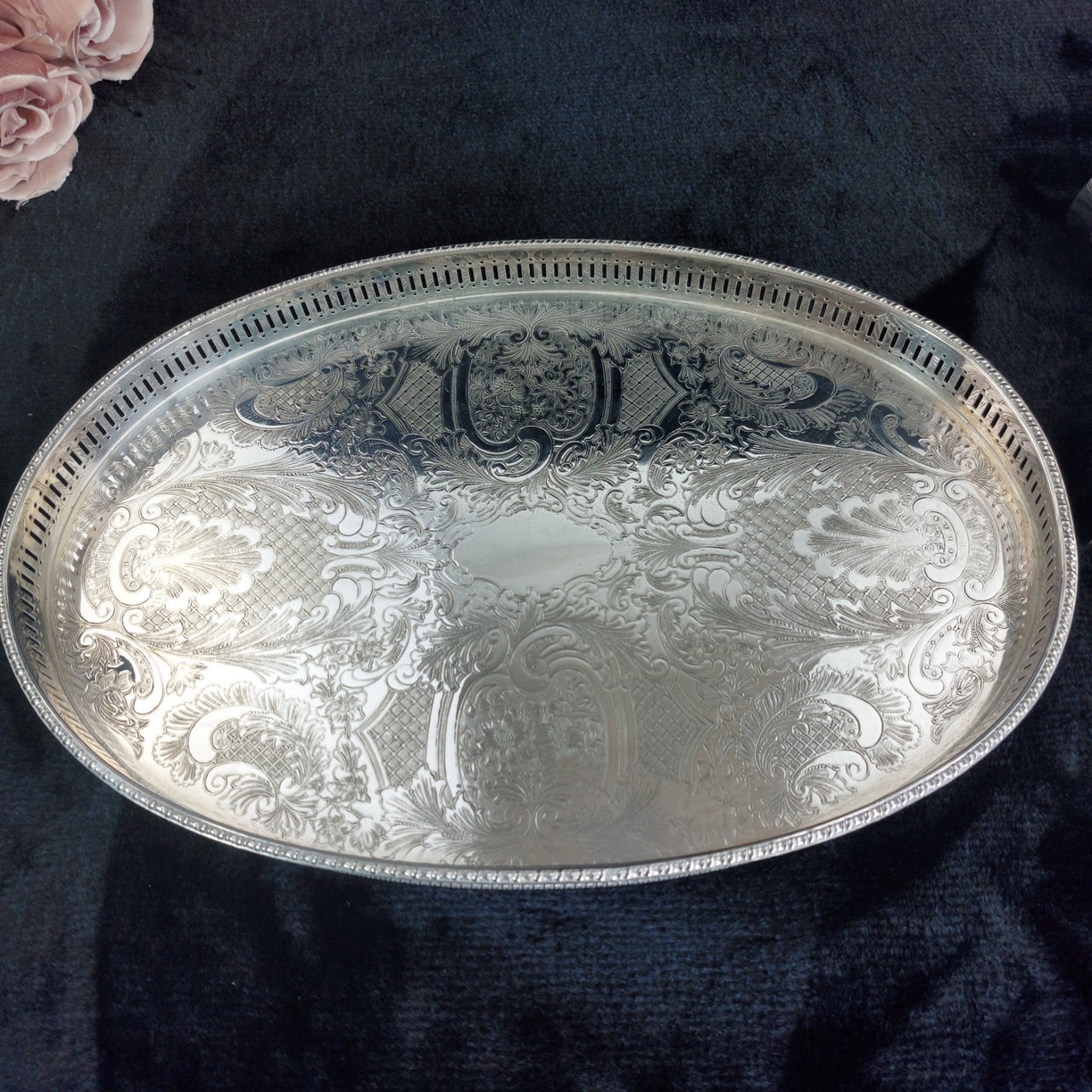Sheffield Plated Silver Goblets & Tray Set 7pc EPNS Ornate Engraved Vintage Deco17