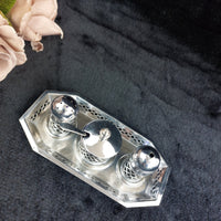 Thumbnail for Falcon Plate  Condiment Set Cobalt Liners Mustard Salt Pepper Tray England 17.5c3