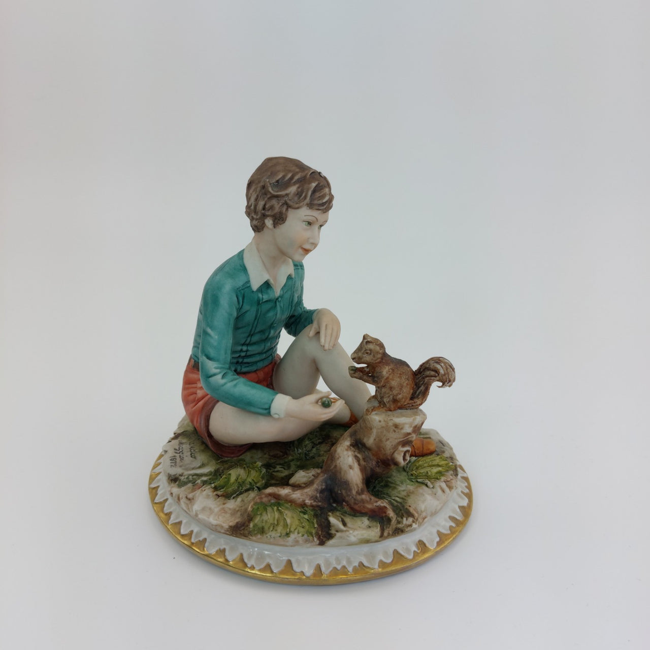 1972 Sandro Capodimonte Maggioni Figurine Porcelain Boy Feeding Squirrel –chip4