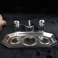 Thumbnail for Falcon Plate  Condiment Set Cobalt Liners Mustard Salt Pepper Tray England 17.5c9