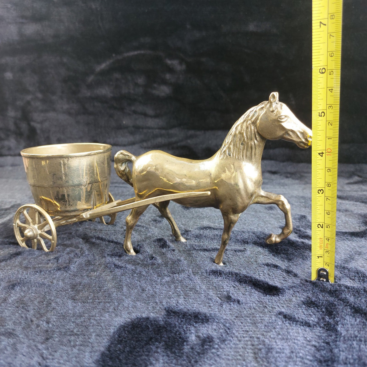Brass Horse & Half Barrel 11" Carriage Cart Model Ornament vintage  5.5"  13