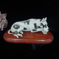 Thumbnail for RARE Vintage White & Black Ceramic Figurine Dog   Husky Shepherd on Wooden Base2