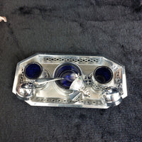Thumbnail for Falcon Plate  Condiment Set Cobalt Liners Mustard Salt Pepper Tray England 17.5c4