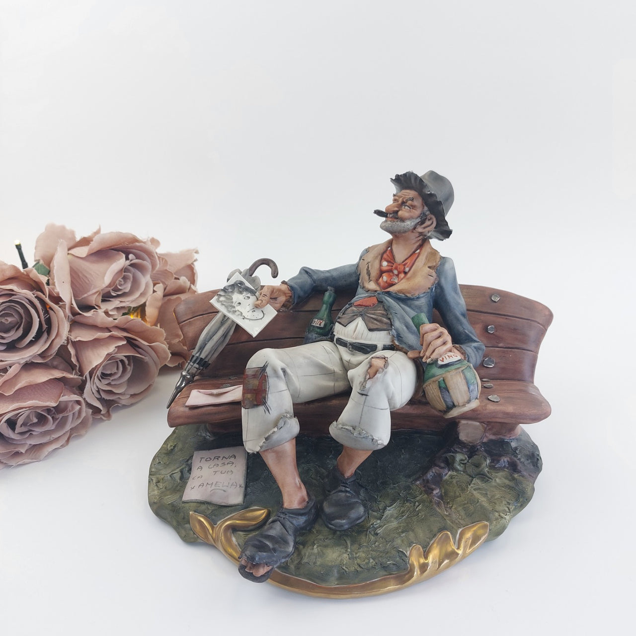 Capodimonte Figurine Old Man on Bench –6.7" Vintage Ceramic Italian Sculpture2
