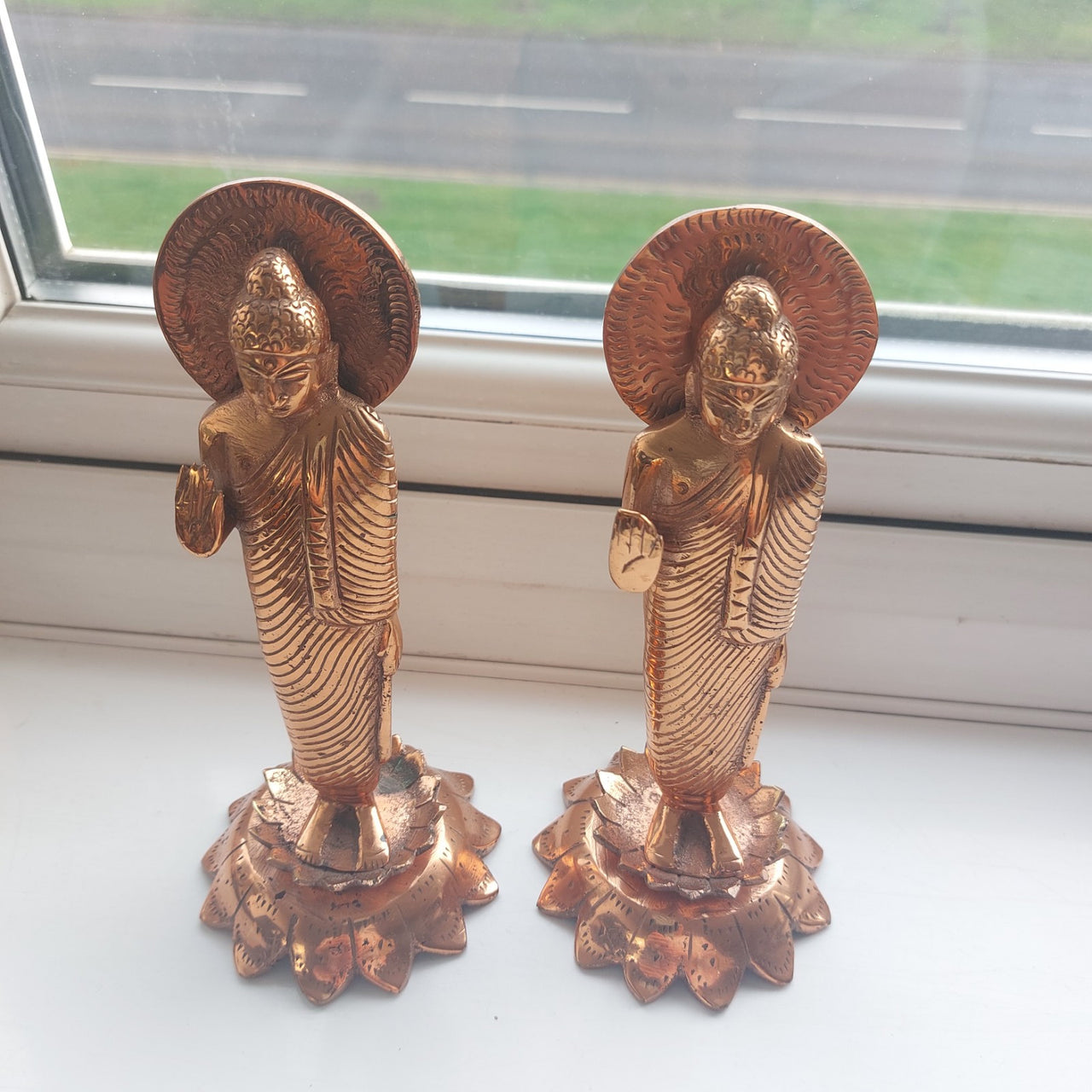 Very Rare Copper Buddha Statues Pair  , Possibly Antique, Good, xmas, 19cm gift15
