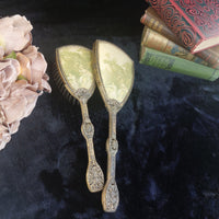 Thumbnail for Vintage Ornate Hand Mirror & Hair Brush Set Filigree Metal Rococo Dressing Table11