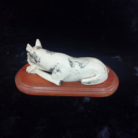 Thumbnail for RARE Vintage White & Black Ceramic Figurine Dog   Husky Shepherd on Wooden Base6