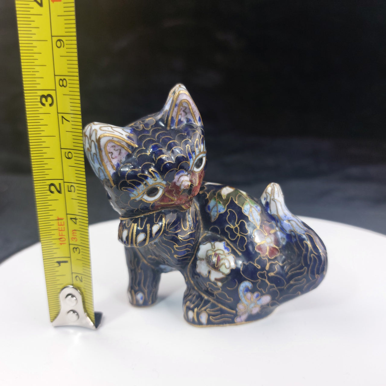 Chinese Cloisonné Enamel Cat Figurine – Handcrafted Collectible Vintage 8